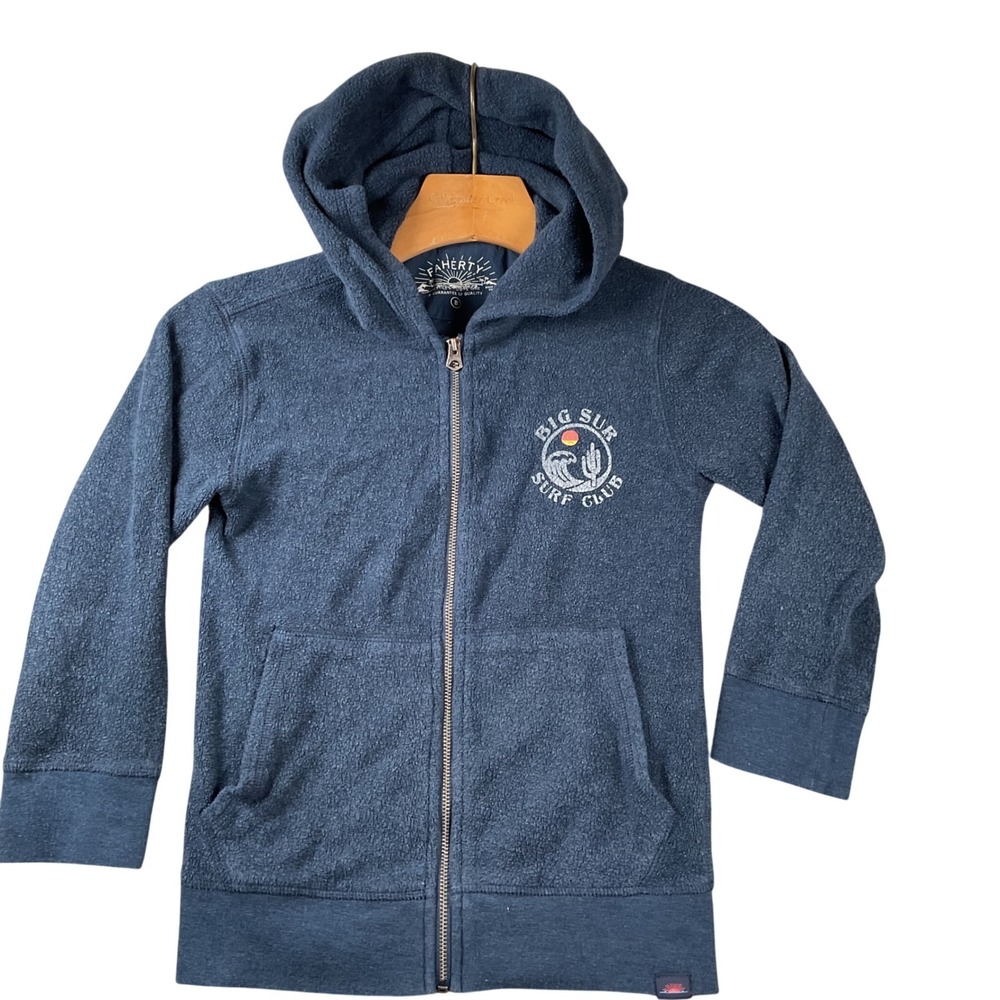 Faherty Big Sur Surf Club Hoodie Kids Size 8 Blue Good Full Zip‎ Terry Graphic